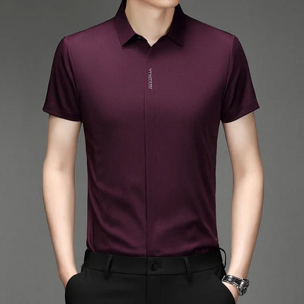 New Men's Business Casual Short Sleeved Solid Color Shirt Wrinkle Resistant Wrinkle Free Comfortable All Season Versatile Top