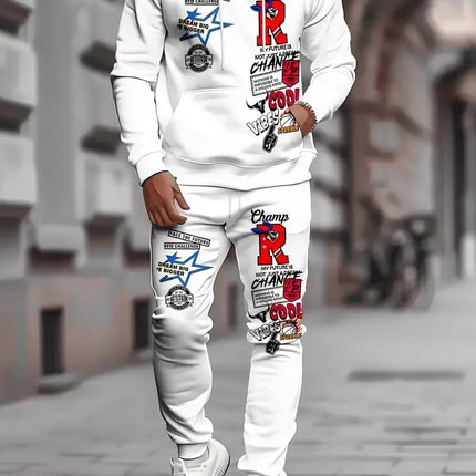 The new men's hoodie set for Spring and Autumn 2025 features a casual fashionable and comfortable 3D letter pattern print