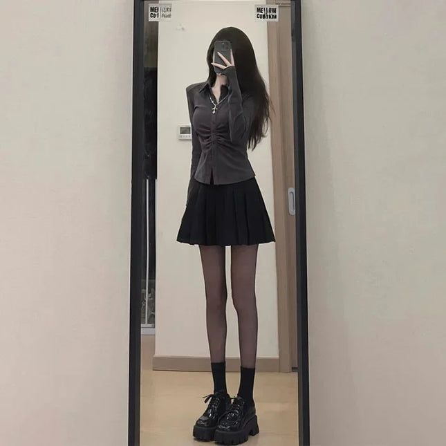 Pure Desire Style Women's Uniform Set Spring Summer Slim Fit Shirt High Waist Pleated Skirt Two Piece Trendy Hot Girl Outfit