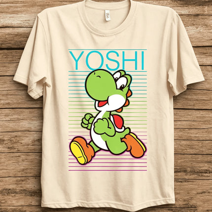 Super Mario Yoshi Retro Gradient Fade Poster T-shirt 2026 Summer New Men Women Fashion Y2K Hip-hop Cotton Oversized T-shirt