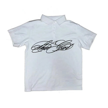 Fashion Trend Y2k Short Sleeve Printed Pattern Top Retro Summer Street Solid Color Polo T-shirt