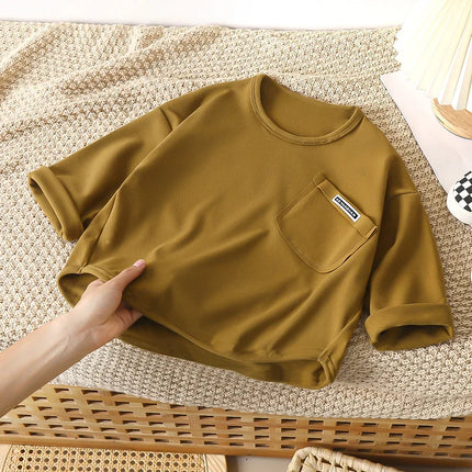 Children Long Sleeved Base Shirt Boys Girls Kids Top Autumn Boy Girl Baby O-neck Solid Bottoming Shirt Sweatshirt