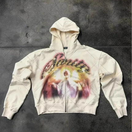 Letter print, hot stamping, hip-hop, personalized street style, men's and women's loose hoodie, zipper sweatshirt, autumn