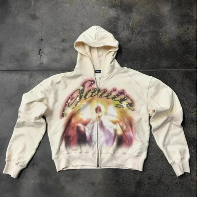 Letter print, hot stamping, hip-hop, personalized street style, men's and women's loose hoodie, zipper sweatshirt, autumn