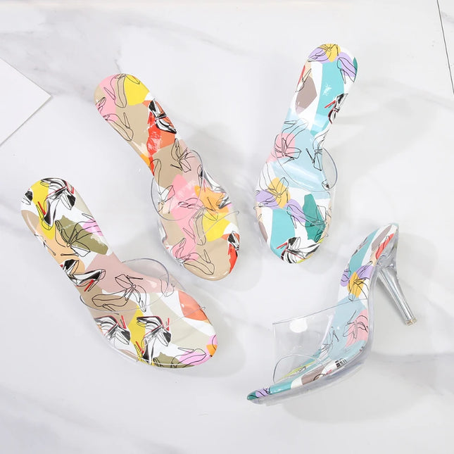Summer Open-Toe High Heels Wear Temperament Colored Sandals Crystal Transparent Large-Size Sandals Fashionable And Comfortable