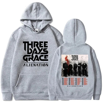 Three Days Grace Alienation Tour 2025 Hoodies Street Style Long Sleeve Cotton Sweatshirts for Women with Hat Print Design