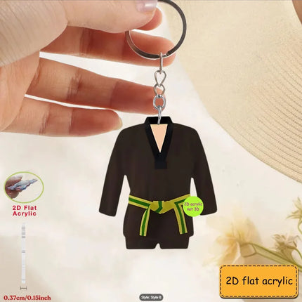 2D Karate Costume Keychain Jiu-Jitsu Themed Pendant Charms Flat Acrylic Hanging Decoration for Bags Festive Party Gift