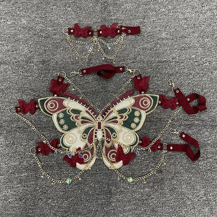 Women's Butterfly Embroidered Top Crystal Chain Sleeveless Cropped Top Camisole Backless Adjustable Sexy Beach Holiday Y2K Top