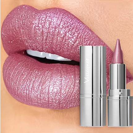 Waterproof Glitter Lipstick - Long-Lasting Shimmering Lipstick with Metallic Finish, All Skin Types, Adult Use, Beauty Lipstick