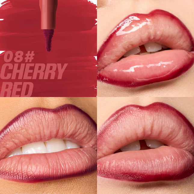 Plush Lip Brush Head Cherry Red Lip Liner Lip Contour Tint Lipstick Pencil Waterproof Velvet Brown Matte Lipliner Pencil Makeup