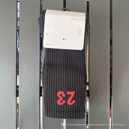 Thickened High-Tube Basketball Socks for Men And Women Towel Bottom Flyer AJ23 Sports Socks Black White Trendy Mid-Length