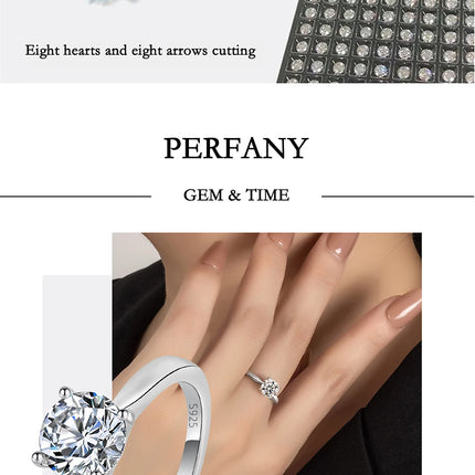 PERFANY 0.5/1/2CT Moissanite Women's Engagement Ring S925 Pure Silver Classic Four Claw GRA Certified Diamond Wedding Jewelry