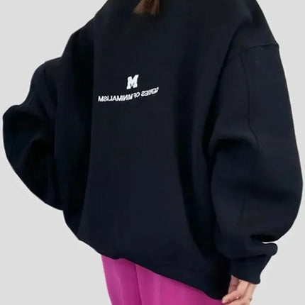 Women Fashionable Retro Grey Sweatshirts Autumn Winter Loose Casual Hoodie Round Neck Oversize Pullovers Tops