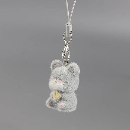 Flocking Animal Dog Cat Pendant Cute Keychain Keyring Bag Earphone Car Keychain Decor Keychains Accessories Phone Chain Lanyard
