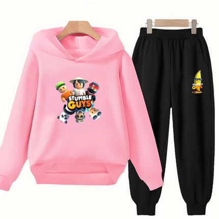 Children Black Stumble Guys Hoodie Sports Print Pullover 3-12Yrs Coat Sweatshirt+Pants Boys Girls Toddler Clothes Leisure Set