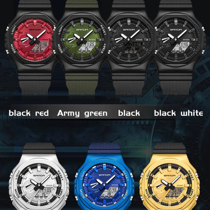 SANDA 3167 Top New Style Men's Casual Military Outdoor Sport Wrist Watch Quartz 50M Waterproof Fashion Dual Display Men's Watch