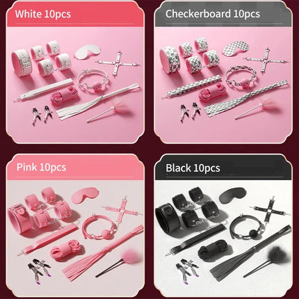 Exotic Bed Set Kits Exotic Toys Adults Games Leather Handcuffs Whip Gag Nipple Clamps Women Products