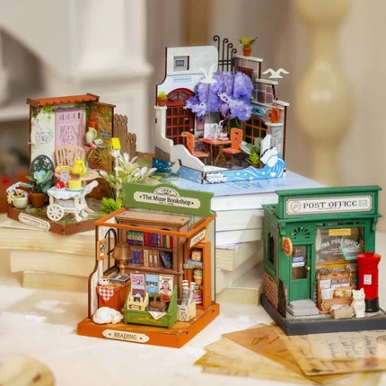 Rolife DIY Miniature House Fancy Tea Yard Kit Muse Bookshop Kit Century Postoffice Kit Sea Holiday Restaurant for Adult