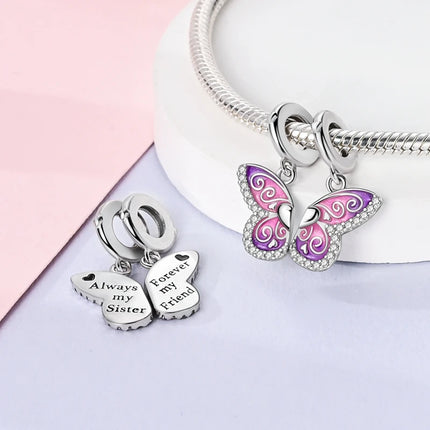 925 Sterling Silver Purple Series Butterfly Aries Gemini Safety Chains Fit Original Bracelet DIY Jewelry Making Gift For Women