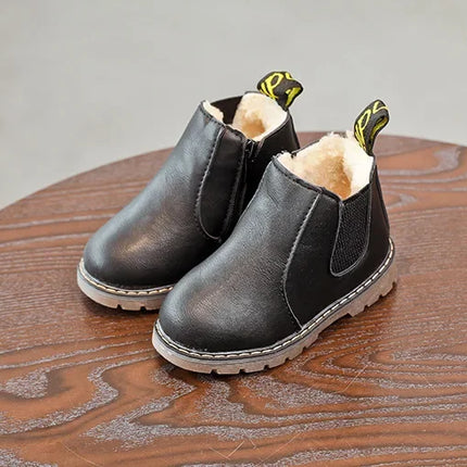 New Kids Fashion Boots for Boys Girls Toddlers Big Children Ankle Boots with Zipper Warm Thick Plush Autumn Winter Chelsea Boots