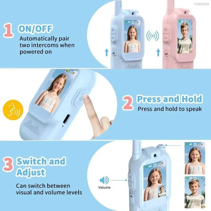 2PCS Kids Video Walkie Talkies USB Charging Indoor and Outdoor High Definition Intercom Children's Toys Birthday Gifts Ages 3-12