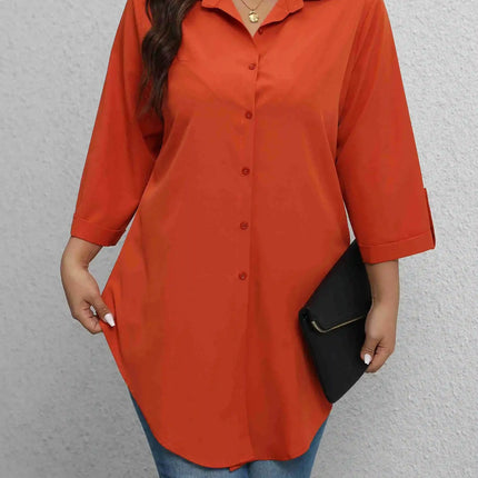 Plus Size 1XL-5XL Fashion Women‘s   Turn-Down Collar Blouse Ladies Button-Up Casual Chic Solid Color Roll-Up Sleeves Top Shirt