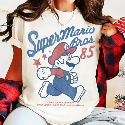 Anime Super Mario Bros '85 Vintage T-shirt Birthday Gift T-shirt 2026Summer New Men's Women Y2K Hip-hop Cotton Oversized T-shirt