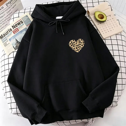 Heart Love Leopard Print Hoodies Spring Autumn Winter Casual Hoodies Sweatshirts Graphic Women Hoodie Sweatshirt
