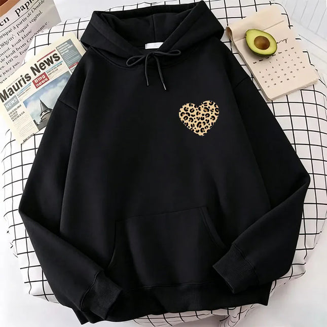 Heart Love Leopard Print Hoodies Spring Autumn Winter Casual Hoodies Sweatshirts Graphic Women Hoodie Sweatshirt