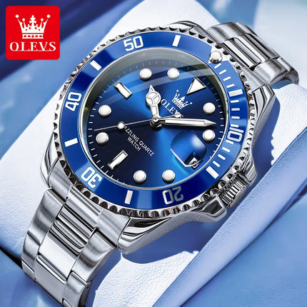 OLEVS Luxury Sport Man Watch Military Waterproof Luminous Date Week Men Watch Stainless Steel Quartz Men's Watches Male Clock