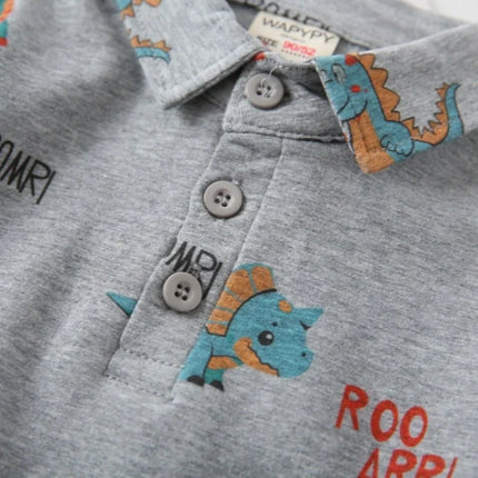 Children Boys Undershirt Tops Spring Kids Boys Long Sleeve Polo Shirt 2-6Y Boys Cotton Dinosaur Print Turn-down Collar Clothes