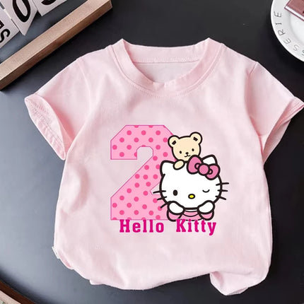New Children's T-shirt Cute and Fun Digital Hello Kitty Print Pure Cotton Parent-child Outfit, A Must-have for Babies in Summer