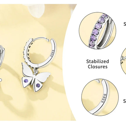 925 Sterling Silver Inlaid Zircon Butterfly Earrings Insect Element Original Design Women's Fashion Party Jewelry Gift Ear Loops