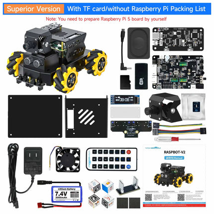Yahboom Raspbot V2 AI Large Model Robot Car Kit with Camera Mecanum Wheel Toy Educational Python Programming for Raspberry Pi 5