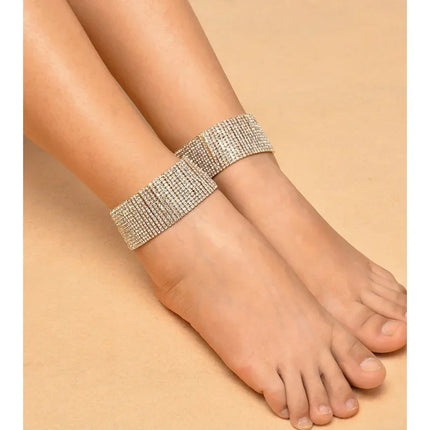 1 Pcs Sexy Wide Anklets Fully Diamond Foot Chain Nightclub Jewelry Dance Summer Beach Barefoot Chain Jewelry for Women