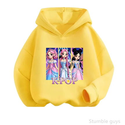 Premium Kpop Anime Printed Hoodie Children Spring Autumn Long Sleeve Hooded Sweatshirt Cozy Casual Boys Girls Daily Outfit