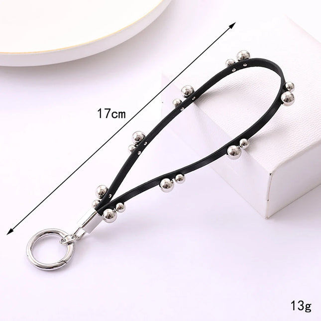 New Rivet Leather Rope Keychain Goth Creative Personality Punk Phone Case Hanging Rope Keychain Gift Trendy Charm Accessories