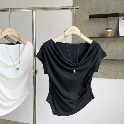 Slim Fit Modal T-irt Korean Sle ort Sve Dstring Waist Design Breathable Sweat Absorbent Summer New Arrival Women'...