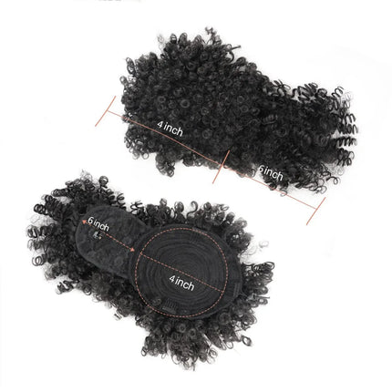 Synthetic Afro Puff Drawstring Ponytail with Bangs Pineapple Updo Hair for Black Women, Short Kinky Curly Ponytail Bun