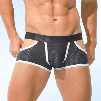 Men's ice silk bullet split underpants with breathable mesh at the four corners, summer thin men's sports straight-cut shorts