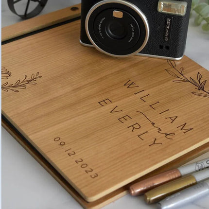 Wooden Wedding Guest Book - Personalized Laser Engraved, Perfect for Photos and Heartfelt Messages, Photobooth, Photo Album