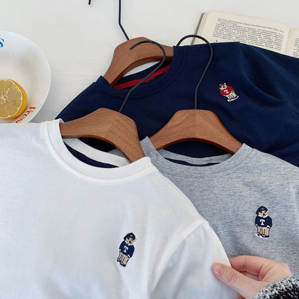 Children's T-shirt Spring Boys and Girls Striped Bear Base Shirt Baby Versatile Long Sleeve T-shirt Trendy