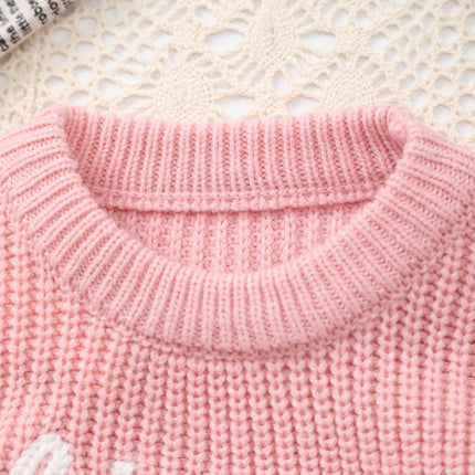 Baby Girl Knitted Round Neck Sweater with Letter Big Sister and Flower Embroidery, Fresh and Versatile, Ins Hot-Selling Top