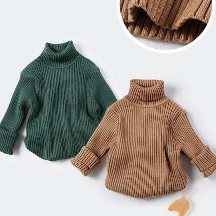 2025 Kids Korean Style Turtleneck Sweater Winter High Neck Ribbed Knit Pullover Fashion Boy Girl Chic Warm Clothes