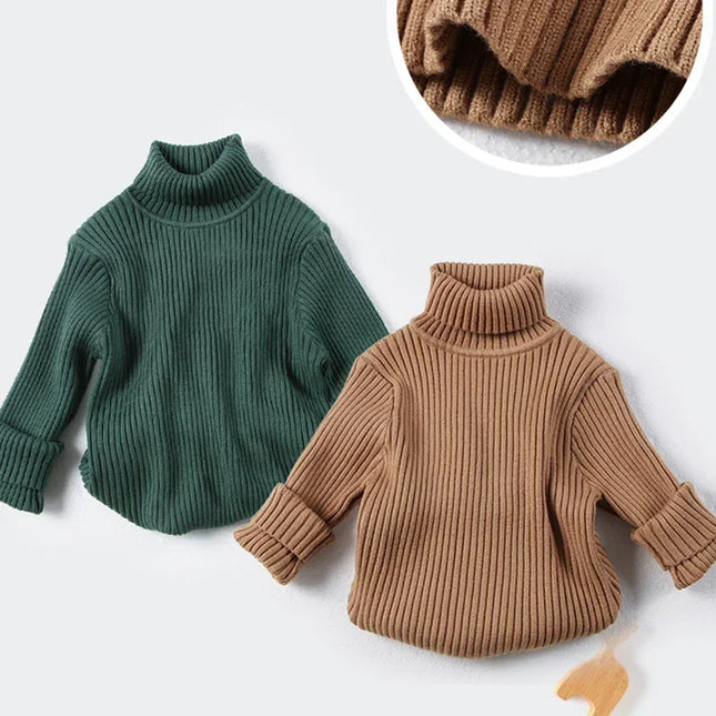 2025 Kids Korean Style Turtleneck Sweater Winter High Neck Ribbed Knit Pullover Fashion Boy Girl Chic Warm Clothes