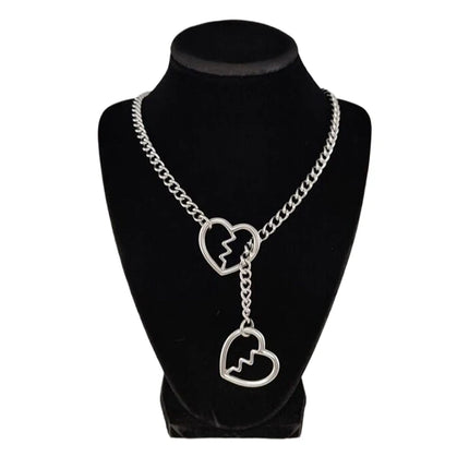 Trendy Simple Adjustable Y-Necklace Heart O-ring Slip Chain Punk Rock Necklace Stainless Steel Cuban Long Necklace For Women