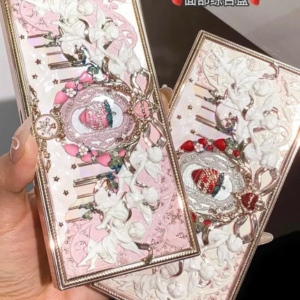 Flower Knows Strawberry Cupid Collection Matte Glitter Shimmer Eyeshadow Face Palette Highlight Blush Longlasting Makeup Palette