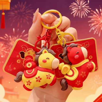 Cartoon Horse Keychain Year of Horse Lucky Zodiac Pony Keyring Horse Pedant Chinese Zodiac Horse Design Key Ring New Year Gift