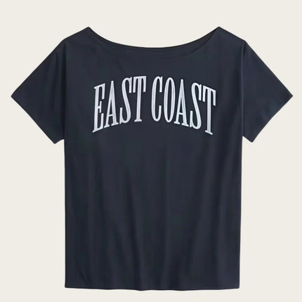 Women's American-Style Short-Sleeved T-Shirt, Summer Design, Finterest Slimming, Loose, Retro Off-Shoulder Top