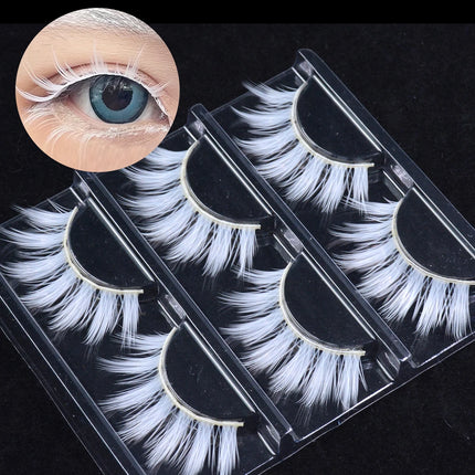 3 Pairs White Eyelashe  Fluffy Lace Colored False Lashes Vegan Silk Eye Lashes for Doll Cosplay Party Halloween Makeup